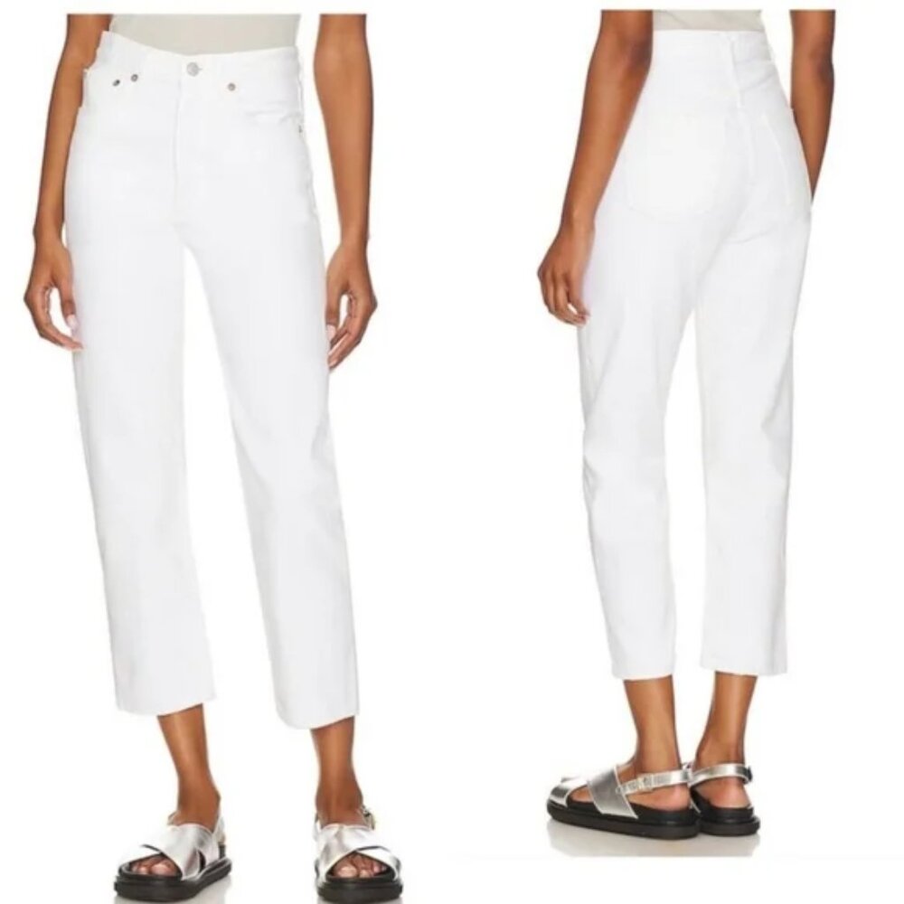 Agolde Riley High Rise Crop Straight Leg White Jeans Size 25